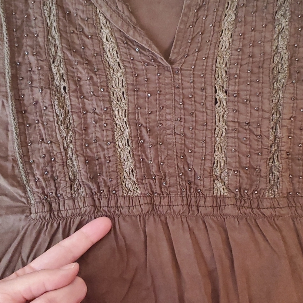XL brown Caribbean Joe split neck cap sleeve ladies top - Picture 9 of 9